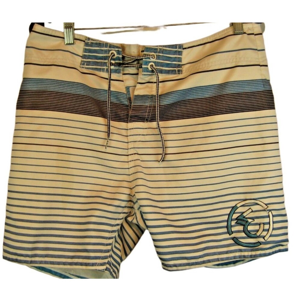 Mens EZEKIEL Striped Unlined Drawstring Poly Swim Board Shorts sz 32x6